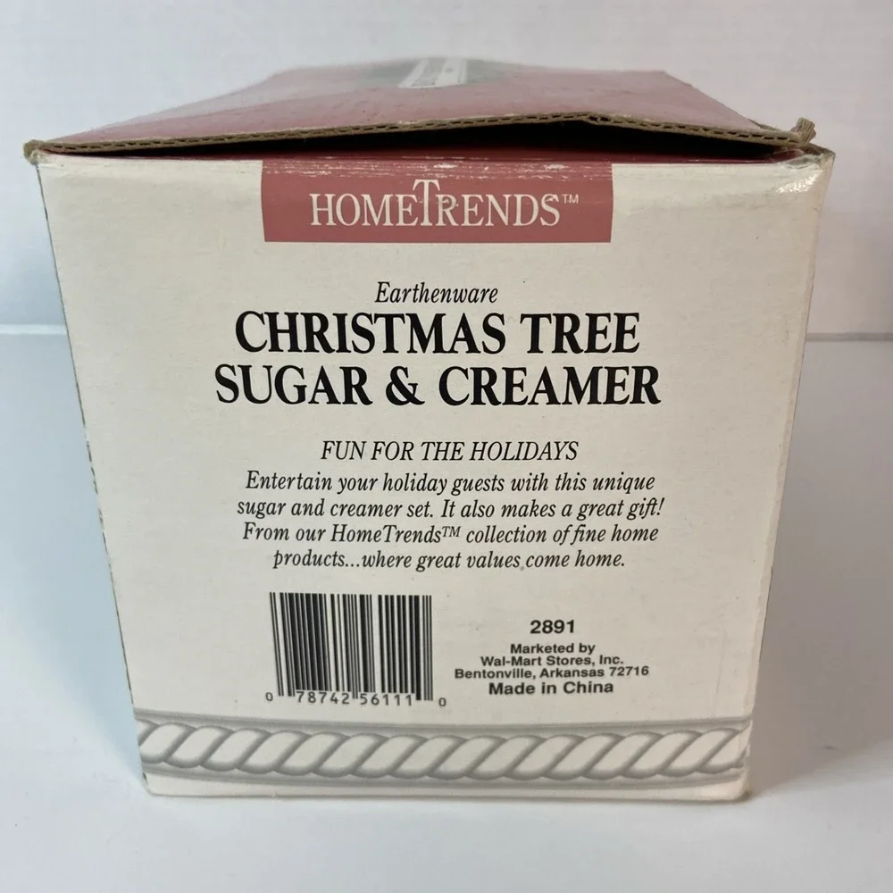 Vtg Earthenware Christmas Tree Sugar & Creamer Set w/Original Box Kitchen Decor